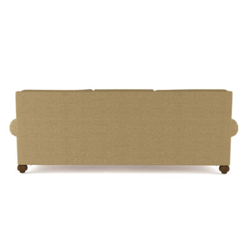 Leroy Rolled Panel-Arm Sofa with Bun Feet, 36" H x 84" W x 43" D, Box Weave Linen Marzipan, Dark Brown