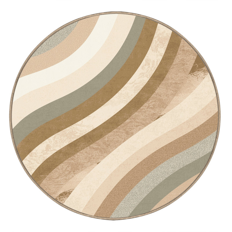 Machine Washable Pacchiana Tropical Arc Rug in Beige – Beige Binding, 4' Round
