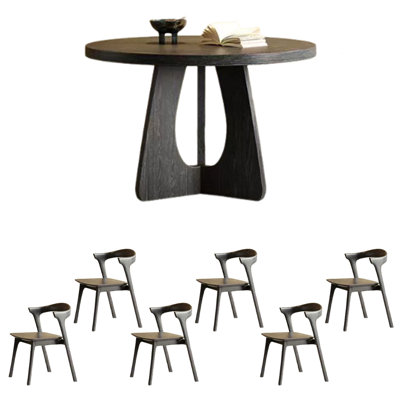 Ensemble de table de salle à manger rond unique en bois de frêne