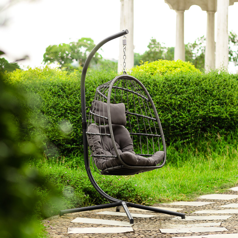Balancelle suspendue pour patio - coussin gris foncé, structure en aluminium robuste avec coussin
