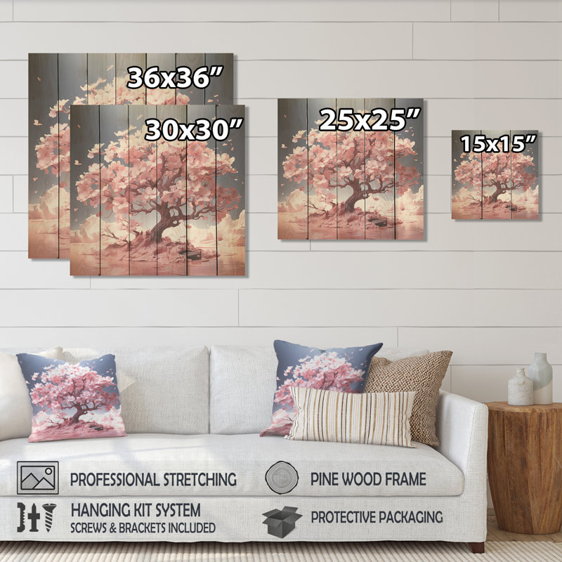 Cerisier rose Elegance In Bloom II - fleur de cerisier sur bois, H 36 po x l 36 po