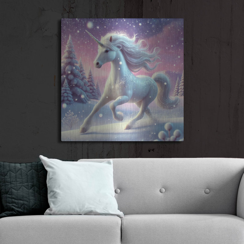 «Unicorn Running» par Rey Klimt, art mural en métal, H 36 po x l 36 po