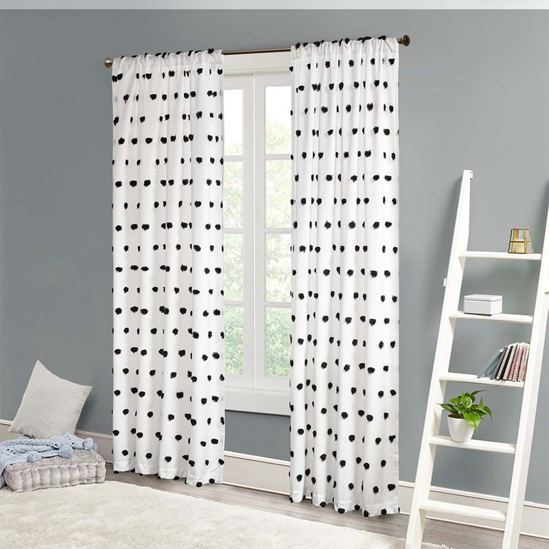 Rideau Pom Pom, Noir / blanc, L 50 po x L 84 po