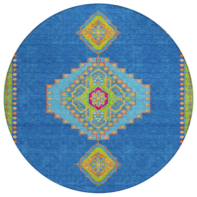 Elira Denim Washable Indoor-Outdoor Rug - , 8' x 8'