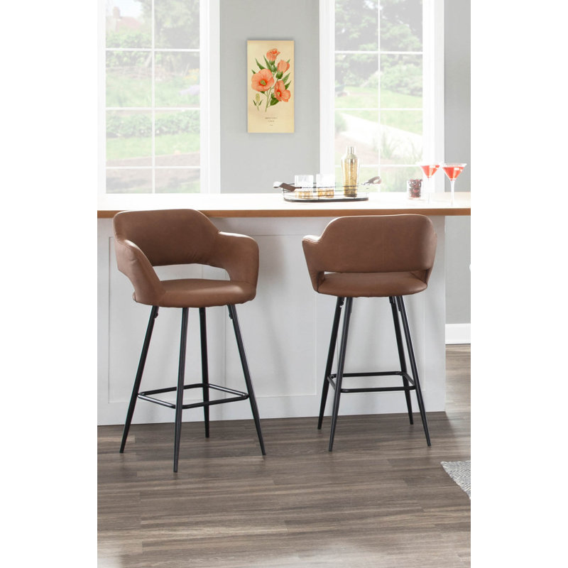 Lake Upholstered Counter Stool with Metal Frame, Brown, Counter Stool (25" Seat Height)