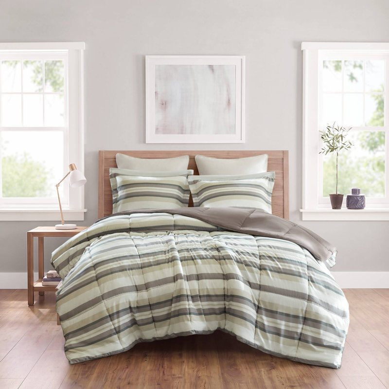 Ensemble d'édredon toutes saisons Parkston 3M Scotchgard, Twin/Twin XL Comforter + 1 Standard Sham, Taupe Wesley Stripe