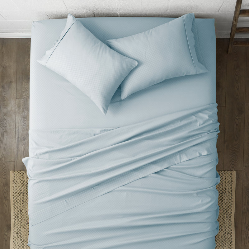 Aqua King Size Cotton Microfiber Checkered Bed Sheet Set