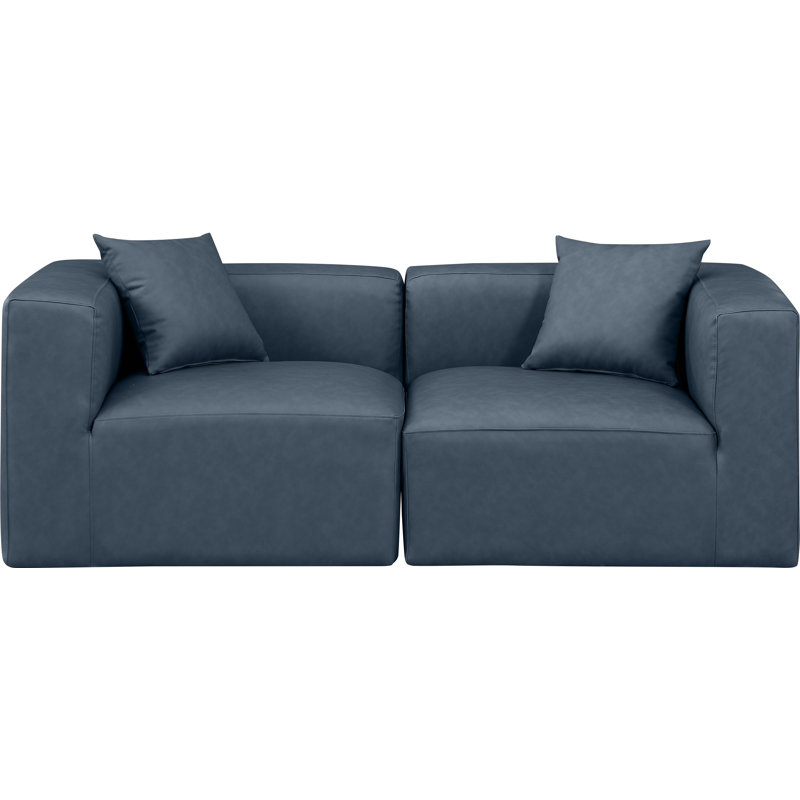 Canapé modulaire 2 pièces rembourré, Cuir végétalien bleu marine
