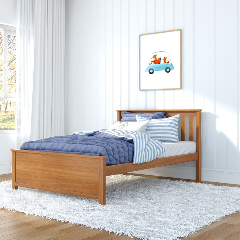 Solid Wood Platform Bed with Slat Headboard , Full, Pecan