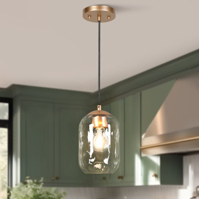 1-Light Dimmable Kitchen Island Pendant with Textured Glass