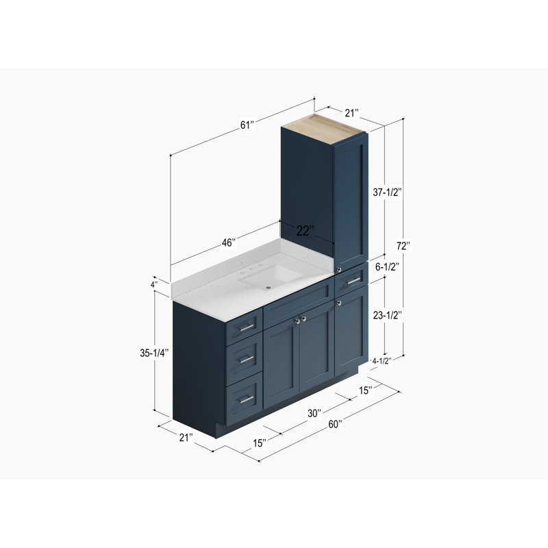 Ensemble de meuble-lavabo simple 60 po Disar, Bleu