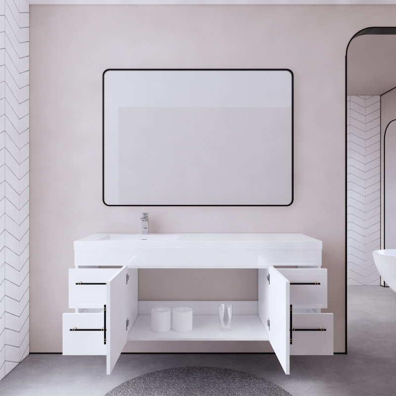 Ensemble de meuble-lavabo mural simple 59 po Bastri, Blanc