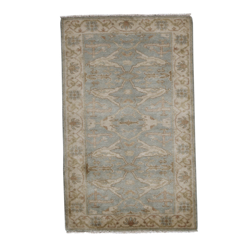 Tapis ivoire et gris noué à la main de haute qualité