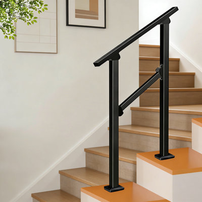 Outdoor Stair Handrail For 2 Steps, Heavy-Duty Wrought Iron Porch Railing Kit With Anti-Rust Coating For Concrete, Wood, And Brick Surfaces
