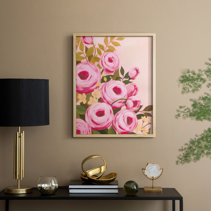 «Vibrant Roses I», reproduction encadrée - bois massif, Naturel, H 11 po x l 9 po