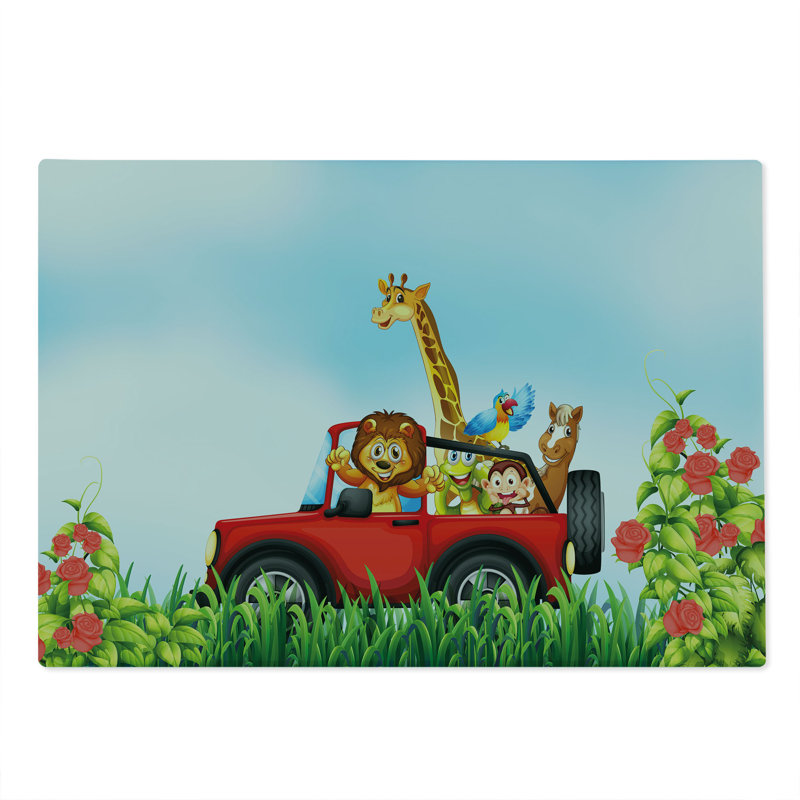 Ambesonne Zoo Cutting Board Large Size Cartoon Wildlife Animals Multicolor