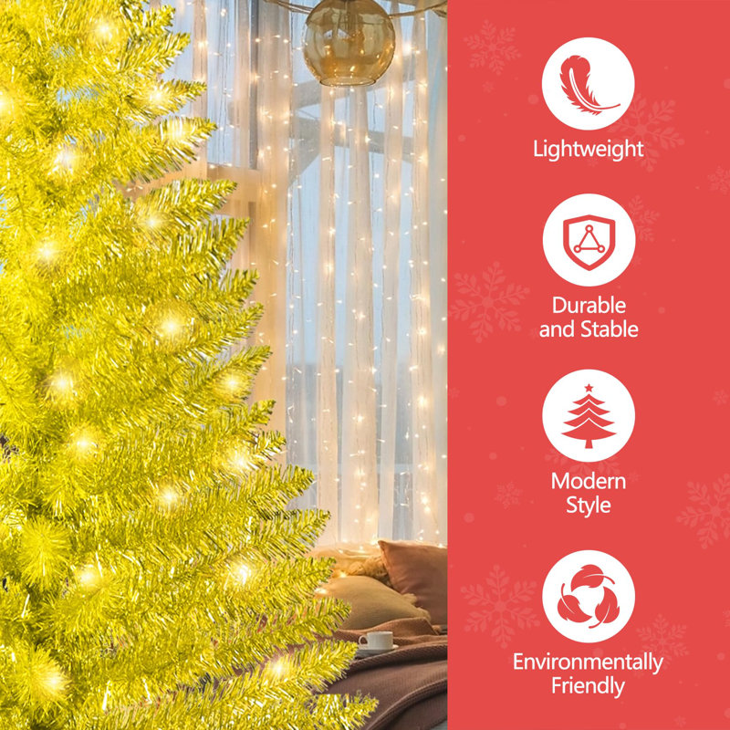 Arbre de Noël artificiel illuminé 4 pi, 122 branches, 50 lumières pour l'intérieur, Doré