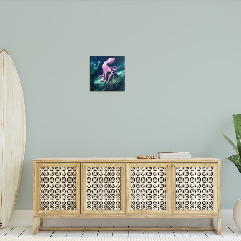 «Octopus & Jellyfish Friends», art mural sur toile par Vlad Mel, H 17 po x l 17 po