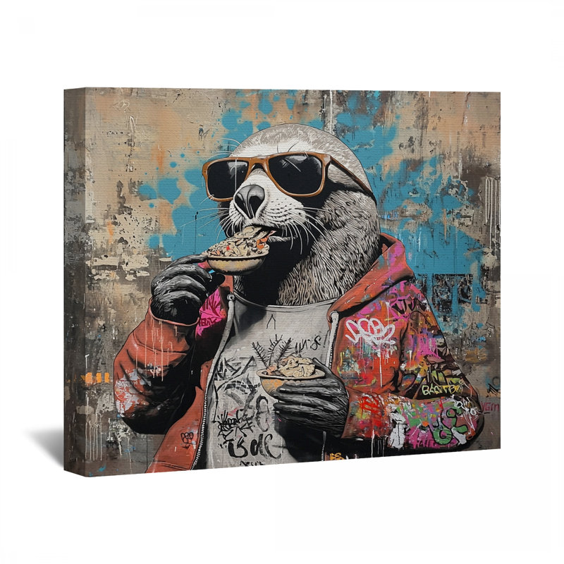 «Cool Otter» sur toile tendue - Décoration murale animal, H 11 po x l 14 po