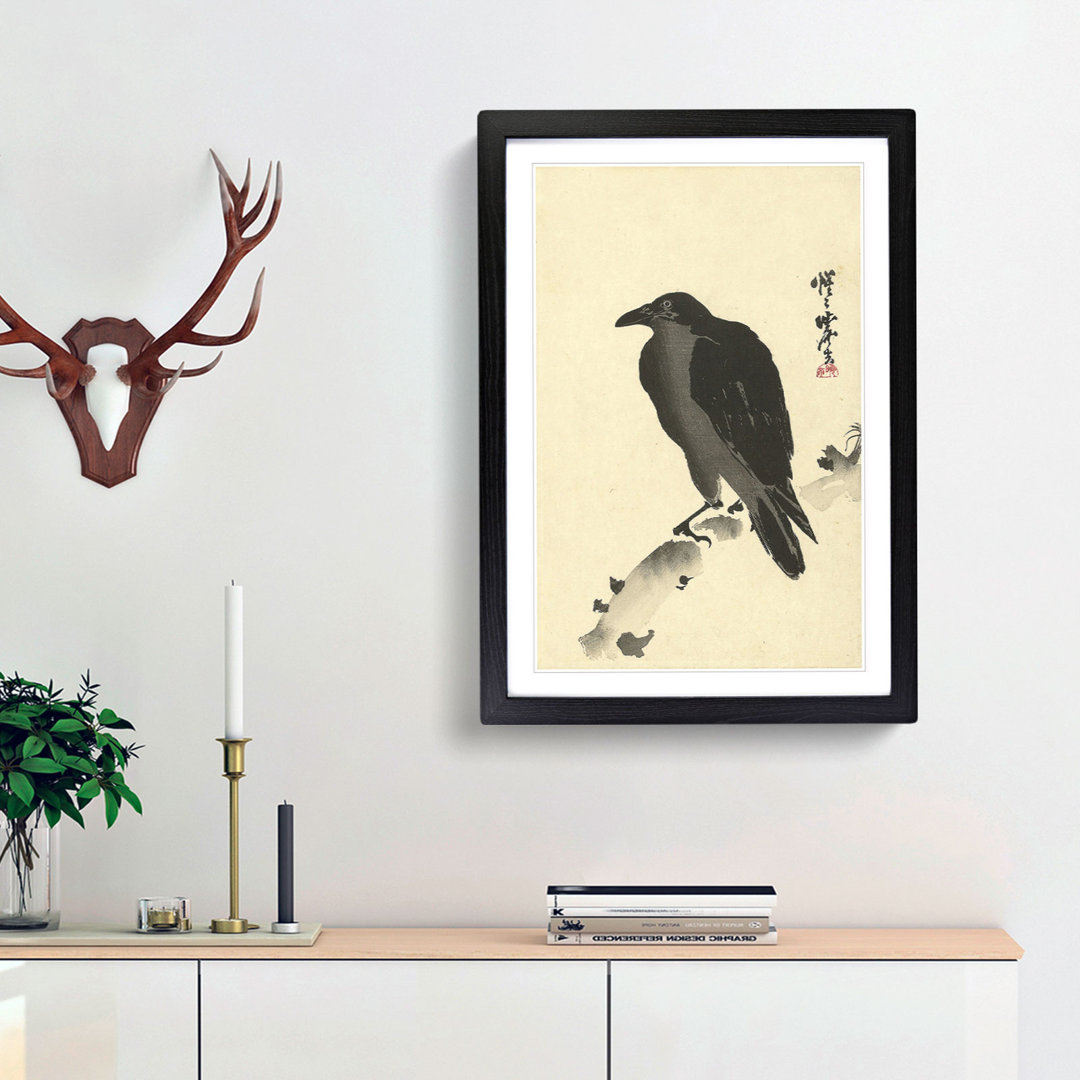 Crow on a Tree Branch by Kawanabe Kyosai - Framed Print