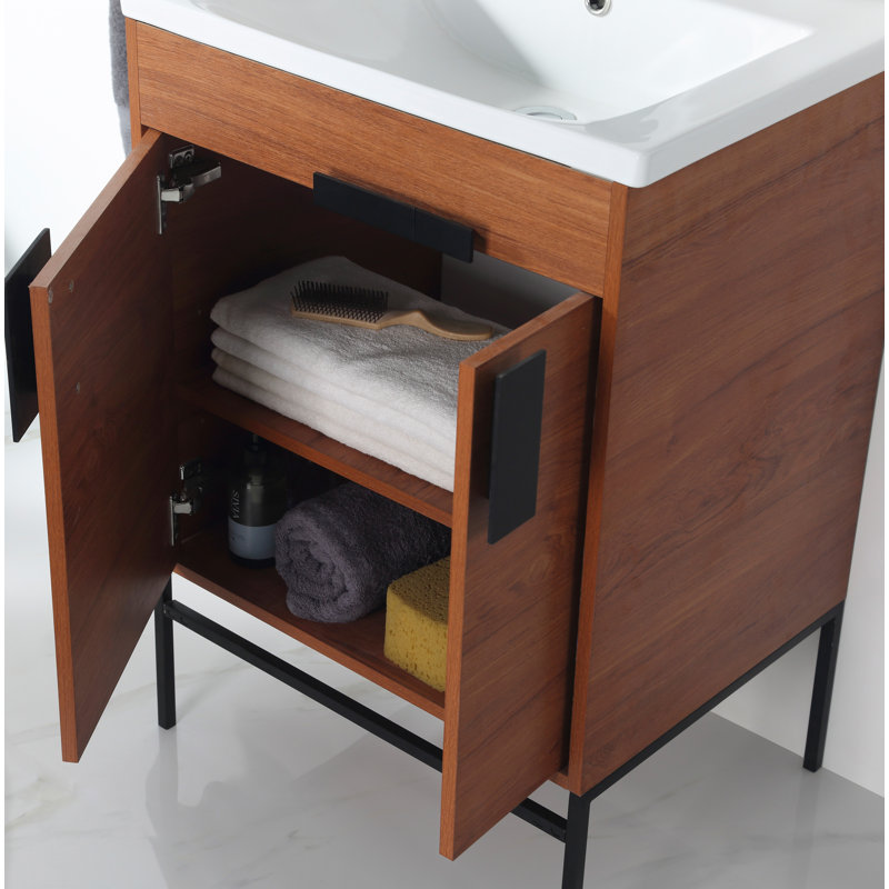 Maisie 24'' Single Bathroom Vanity with Solid Wood Top, Black Matte, Spicy Walnut