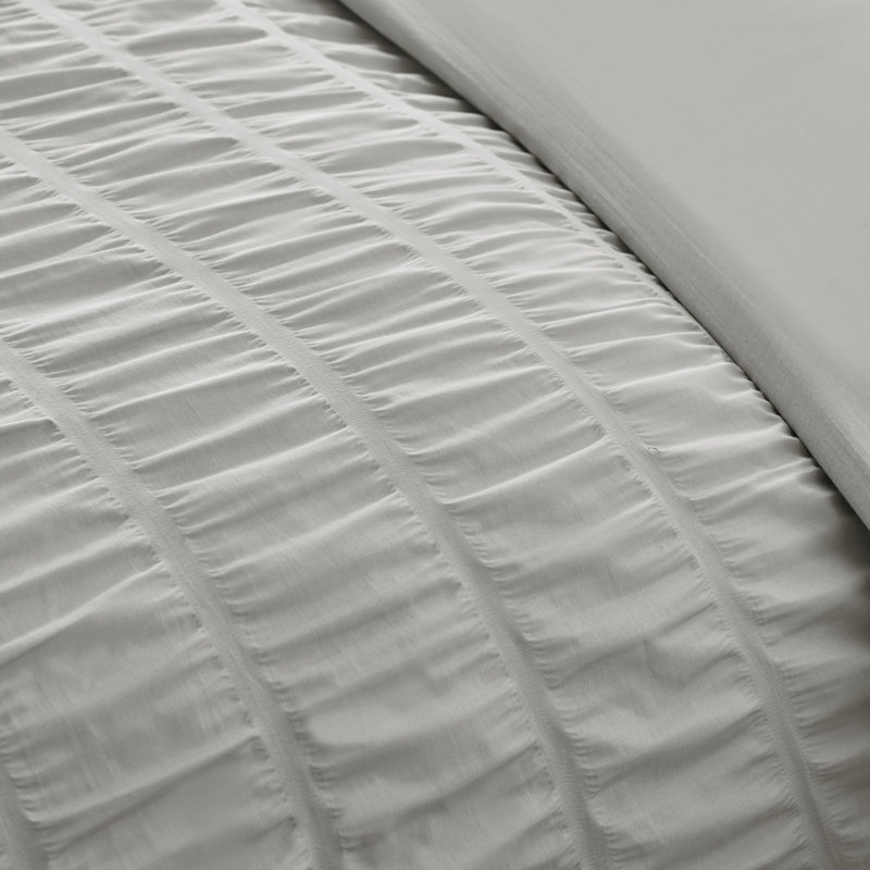 Seersucker Frill Duvet Cover Set, Silver Grey, Kingsize Duvet Cover + 2 Standard Pillowcases