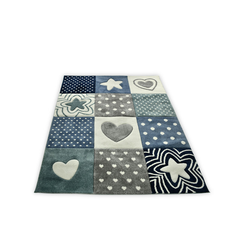Area Rug Kids Bedroom Stars Stripes Polka Dots Modern Decor Nursery Carpet Rug Mat, Rectangle 3'11" x 5'3"