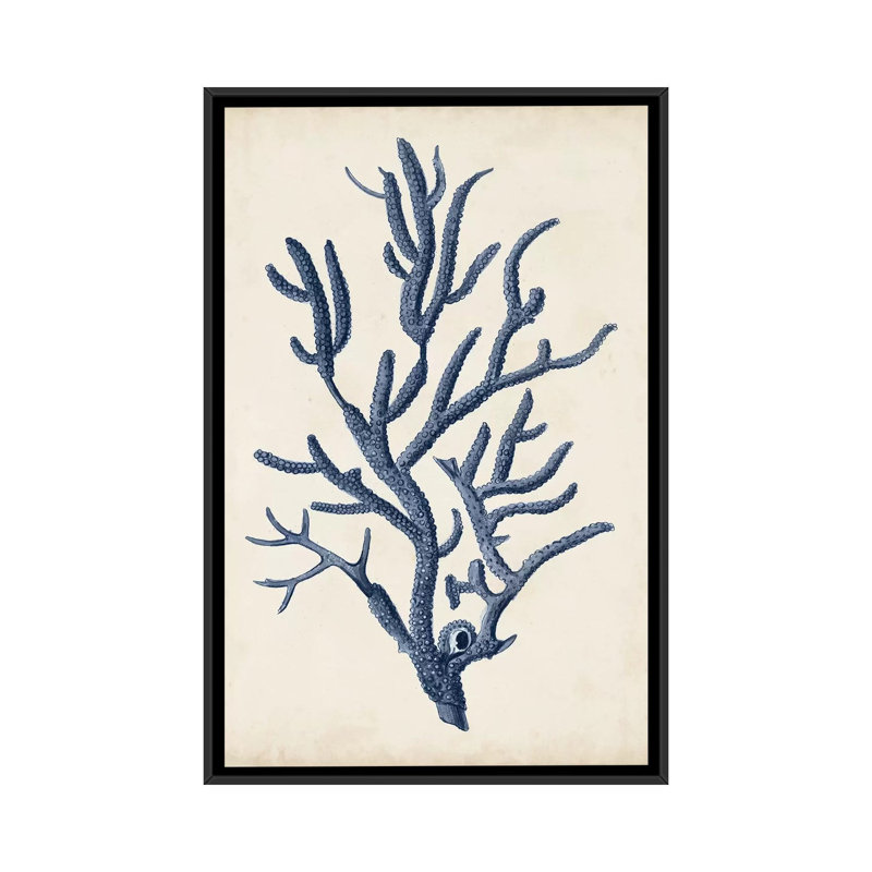 «Indigo Coral IV», reproduction d'impression sur toile tendue, H 26 po x l 18 po x P 1,5 po, Toile avec cadre noir