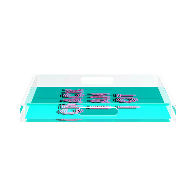 Decorative Tray, 2" H x 15" W x 15" D, Aqua/Pink