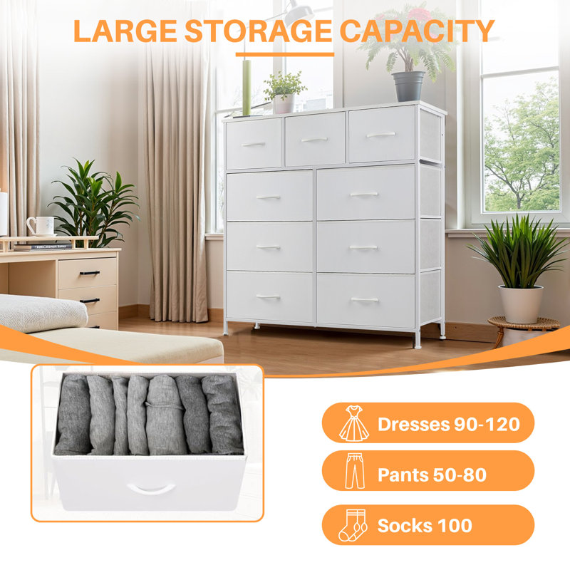 Commode 9 tiroirs Xinia, Blanc