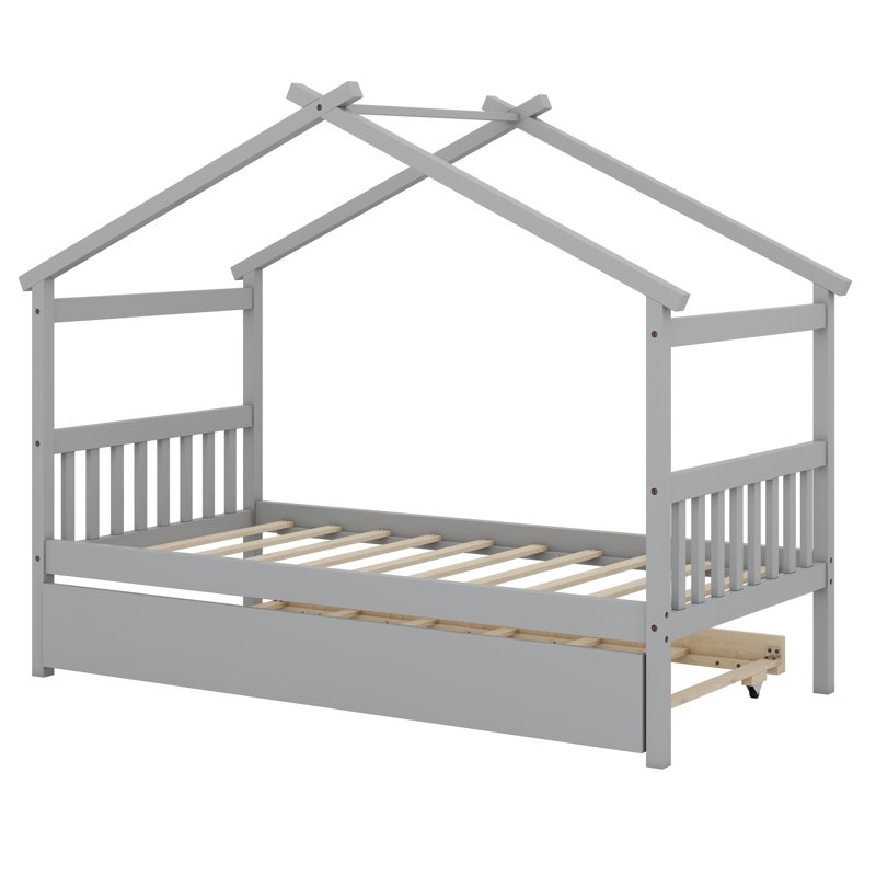 Lit en bois avec lit gigogne, Gris