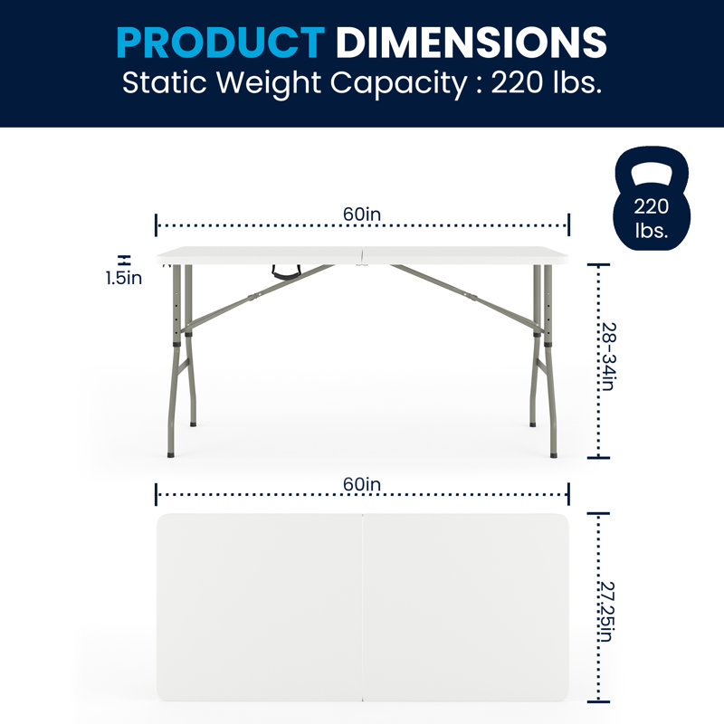 Modern 60'' Gray Metal Frame Rectangular Folding Patio Table
