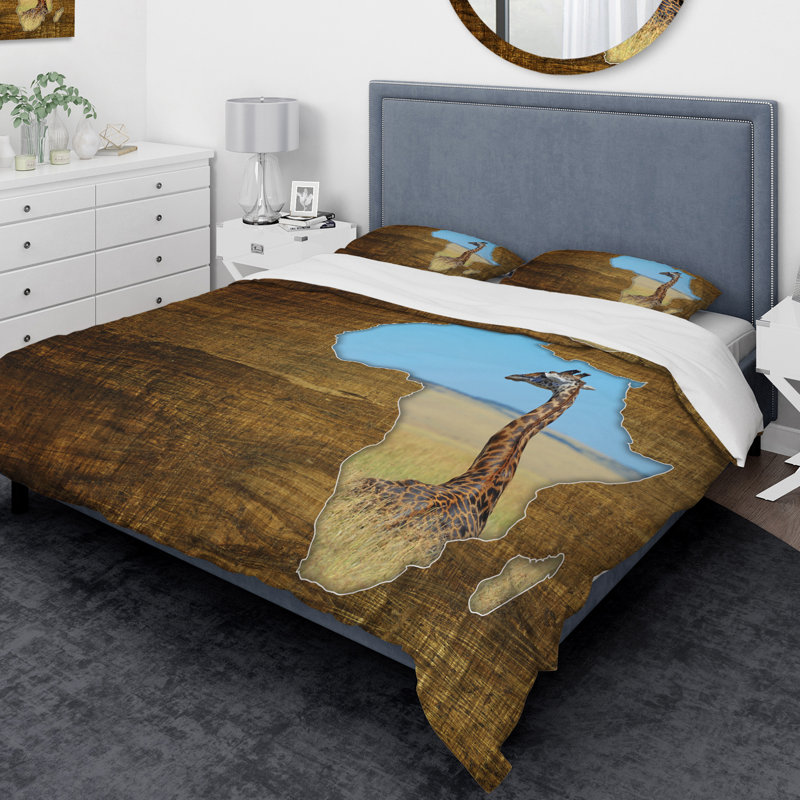Ensemble de housse de couette designart africa map design, Housse simple + 1 taie décorative