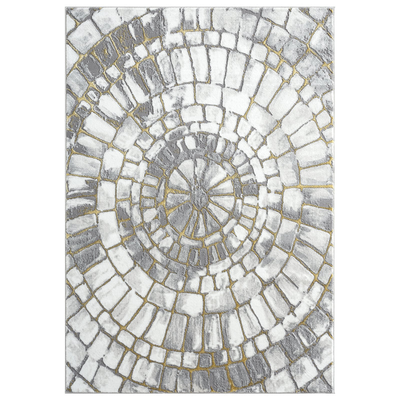 Tapis gris à motif géométrique Migues, Rectangle 4 pi x 6 pi