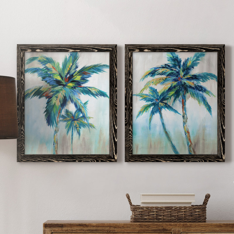 «Bright Breeze I», ensemble de reproductions d'aquarelles conçues par J Paul, H 20 po x l 17 po, Toile encadrée, Noyer