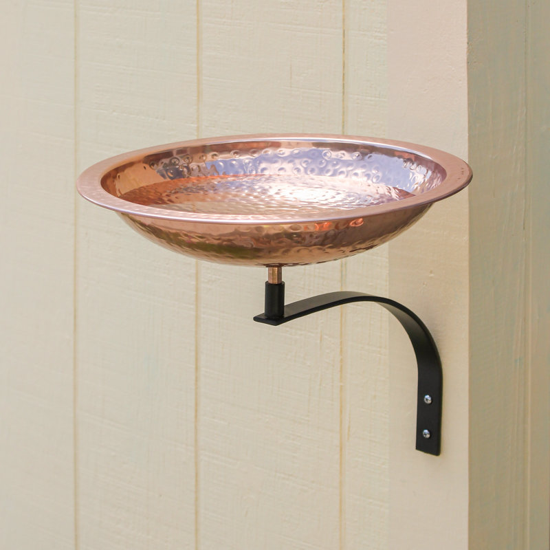 Hammered Copper Birdbath with Wall Mount Bracket