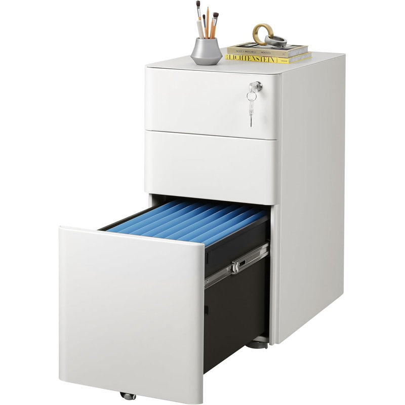 Classeur à 3 tiroirs de 11,8 po de large Southcott, armoire à imprimante, classeurs pour bureau personnel, entièrement assemblé sauf les roulettes, format légal / lettre