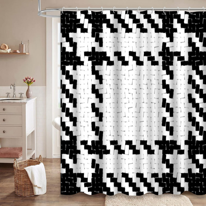 Rideau de douche noir et blanc avec 12 crochets Buffalo, L 72 po x l 78 po