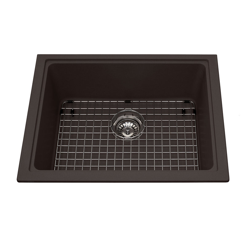 23'' L Single Bowl Granite Kitchen Sink, Mocha