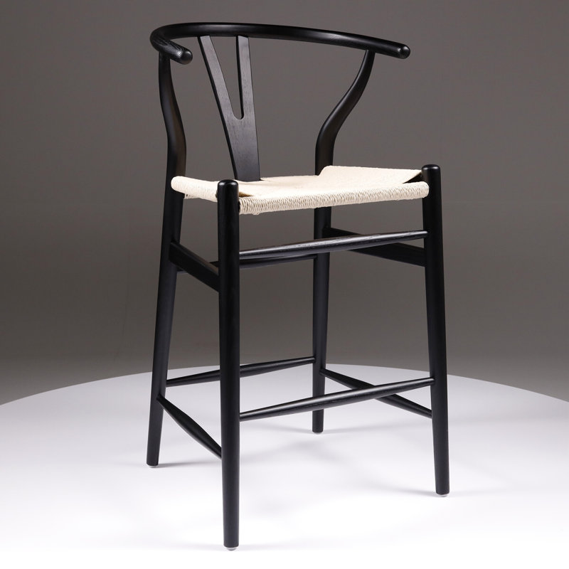 Leonidas Counter Stool with Solid Wood Frame, Black