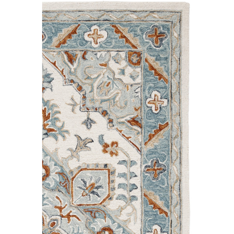 Eduvina Hand Tufted Wool/Cotton/Latex Oriental Rug in Orange/Gray/Blue, Square 6'