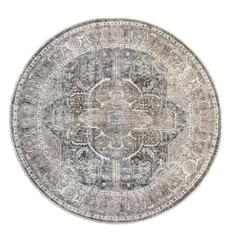 Lenhart Floral Machine Woven Area Rug, Round 120cm
