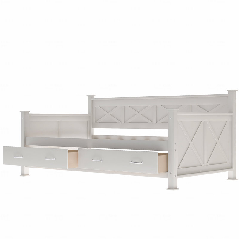 Structure de lit de jour simple en bois de style campagnard avec tiroirs de rangement sous le lit - Blanc, Blanc