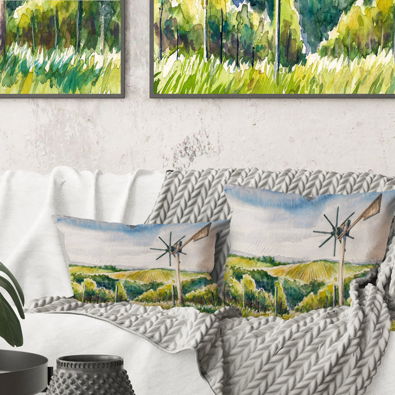 Coussin Watermill In Italian Landscape - Mission & Craftsman, 16 po x 16 po