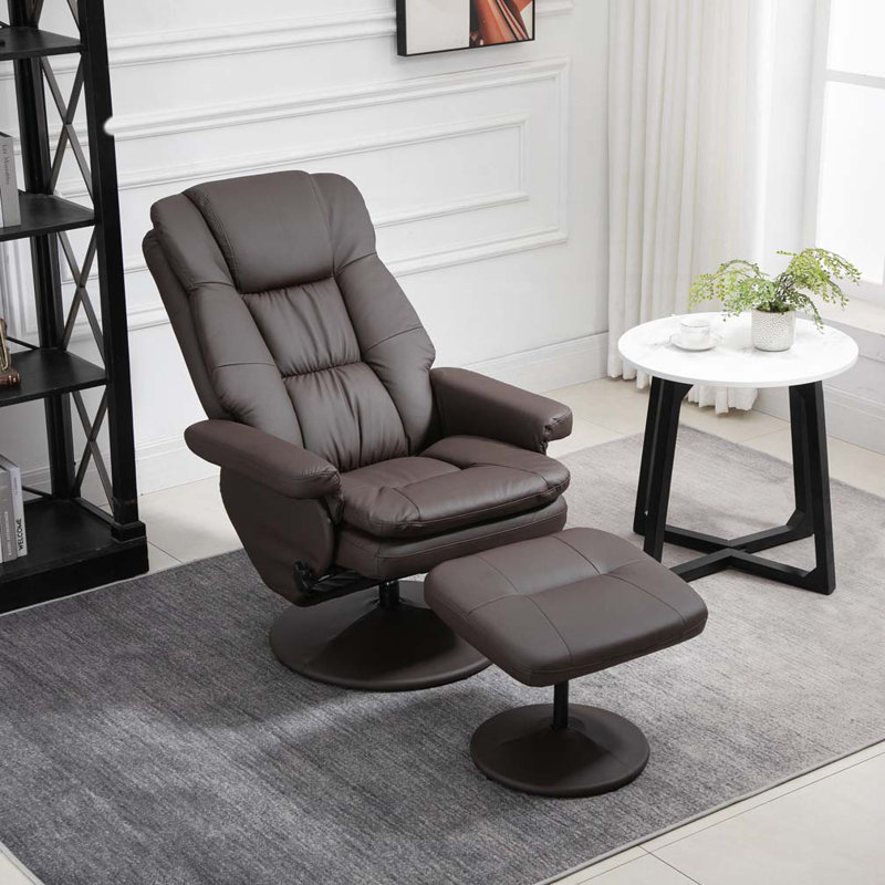 Faux Leather Swivel Recliner, Brown Faux Leather, Black