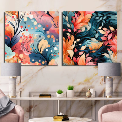Adventure Blue And Pink Flower Botanical Pattern - Abstract Botanicals Square Collage Set Of 2