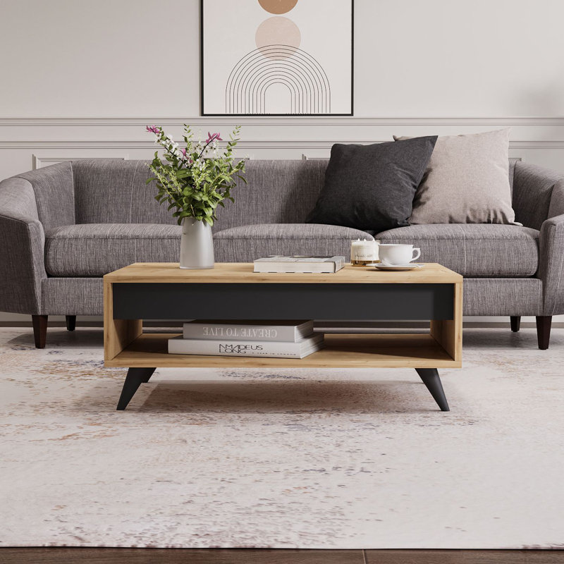 Modern Coffee Table in Sapphire Oak, 35.4 x 15.0 x 23.6 inches | 100% Melamine Coated Particle Board, Thickness: 0.7 inches | Stylish & Functional Design for Living Room & Lounge Spaces, Durable & Elegant Finish