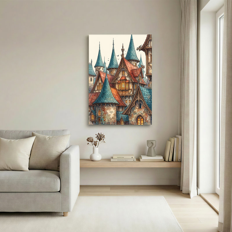 Art mural sur toile, château médiéval, H 30 po x l 20 po