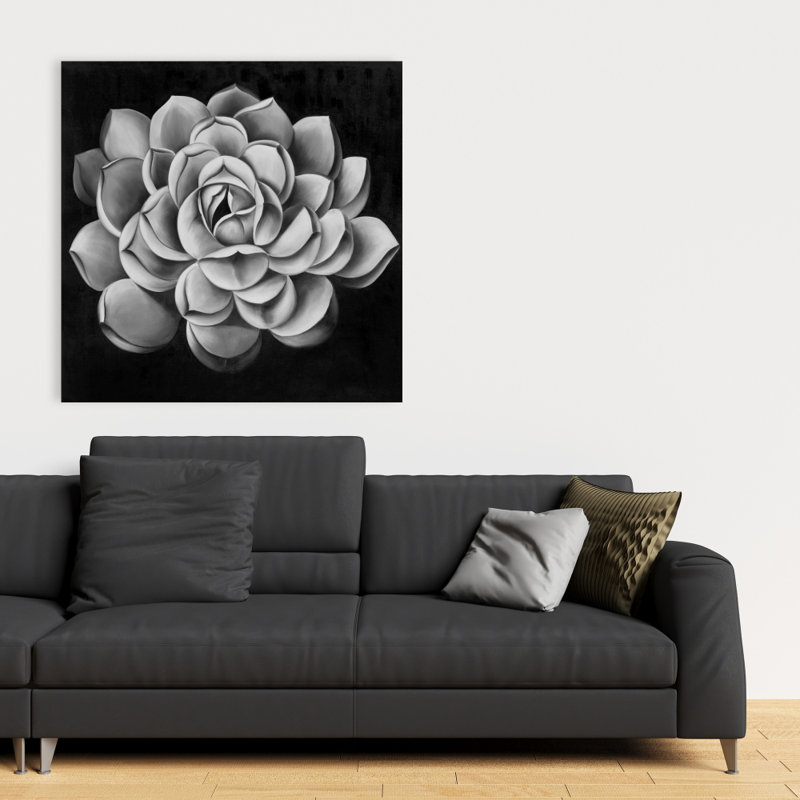 Black and White Succulent Canvas | Gray Monochrome Decor