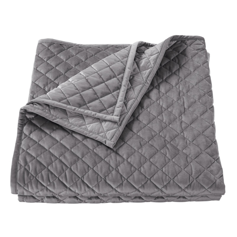 King Size Gray Velvet Diamond Quilted Quilt Set
